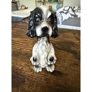 Vintage Black & White Cocker Spaniel  Dog Puppy Figurine Statue Collectible 5"